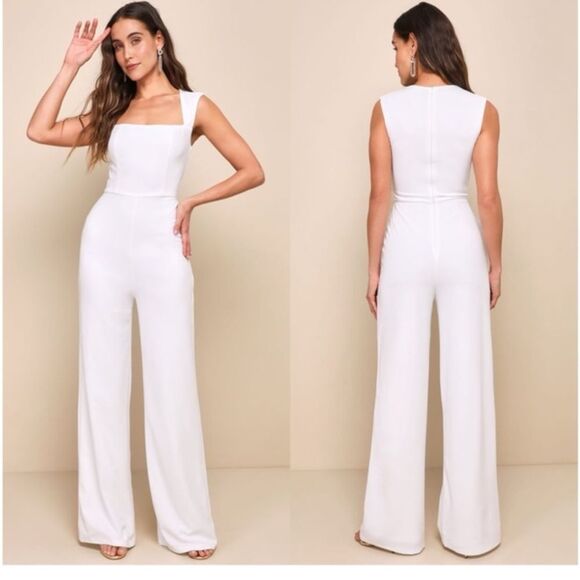 Lulus Pants - Lulus Enticing Endeavors White Jumpsuit size M in the color white NWT